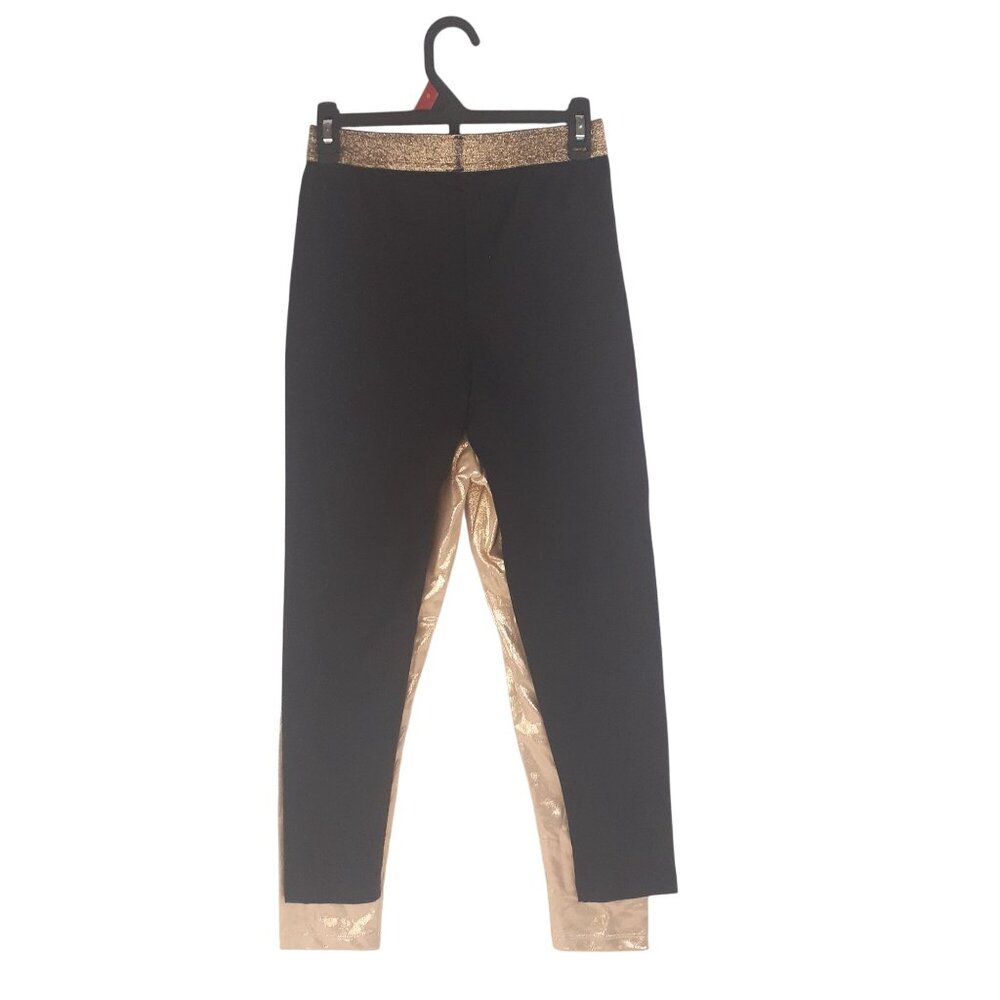 365 Kids Garanimals Girls Shimmer Leggings 2-Pack Gold, Black Elastic Waistband - Picture 3 of 11